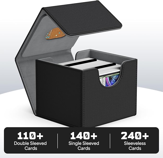 ZLCA MTG Commander Deck Box, Card Deck Box for Trading Card, Holds 110+ Double Sleeved Cards Fits for Magic Cards TCG CCG (Black)