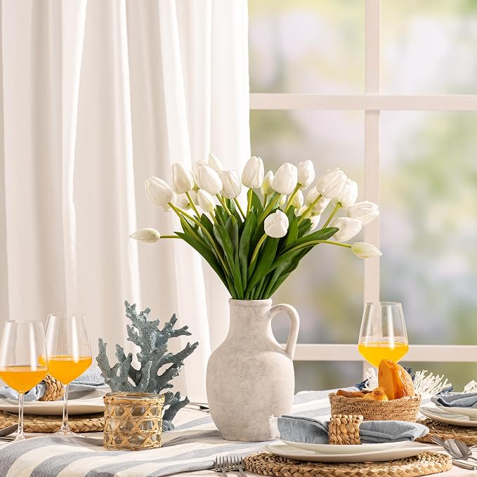 Vanselia Ceramic Flower Vase Home Table Decor Living Room Farmhouse 10 in | Large Tall White Rustic Decorative Flowers Vases Plant Modern Decoration for Kitchen Shelf Coffee Dining Centerpieces Desk