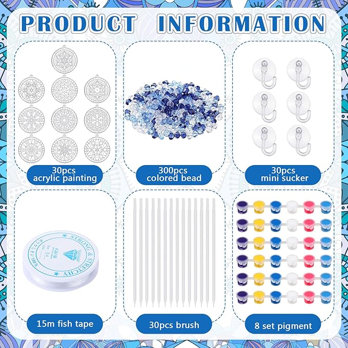 30 Sets Winter Snowflake Suncatchers Window Art Kits, DIY Sun Catchers Bulk Crafts Paint Your Own Window Ornaments for Boys Girls Classroom Party Birthday Activity Home Decor