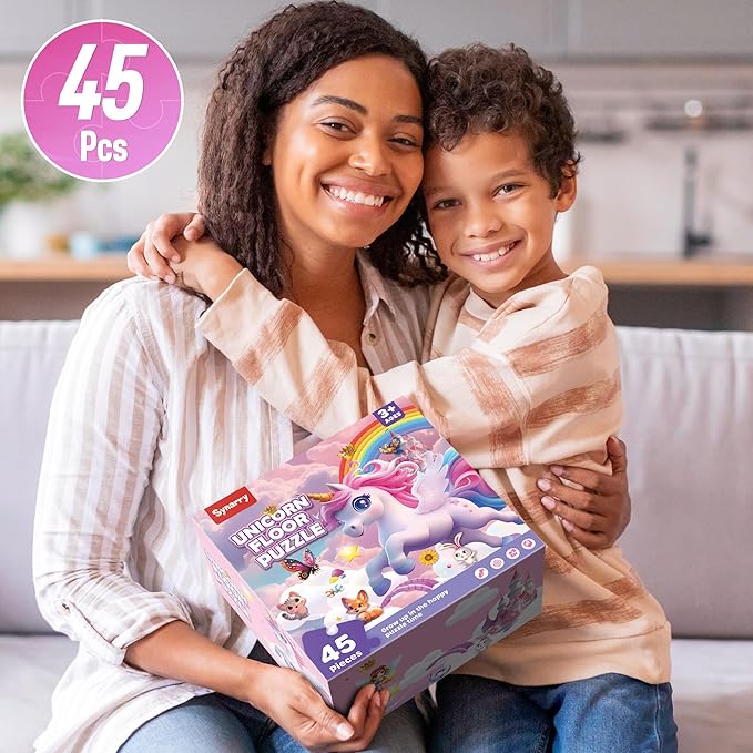 SYNARRY Unicorn Floor Puzzles for Kids Ages 4-6, Large 45 Piece Floor Puzzles for Kids Ages 4-8, Puzzles for Toddlers 3-5, Unicorn Toys Gifts, Easter Basket Stuffers Valentines Day Gifts for Kids