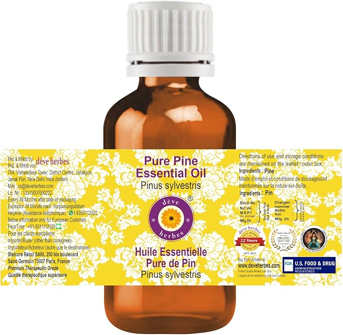 Deve Herbes Pure Pine Essential Oil (Pinus sylvestris) Steam Distilled (Pack of Two) 100ml X 2 (6.76 oz)