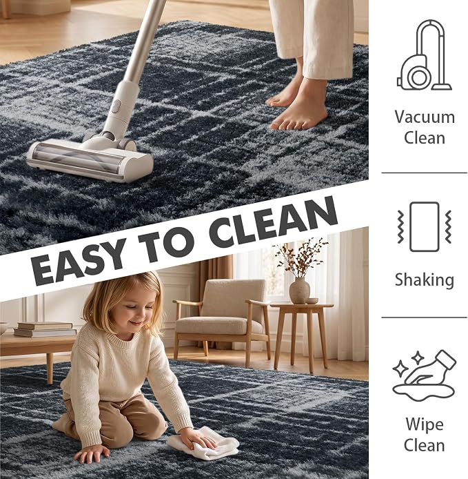 4x6 Ft Shag Rugs for Bedroom Living Room, Tie-Dyed Ultra Soft Fluffy Furry Area Rugs for Indoor Floor, Aesthetic Carpet for Kids Home Decor (Grey)