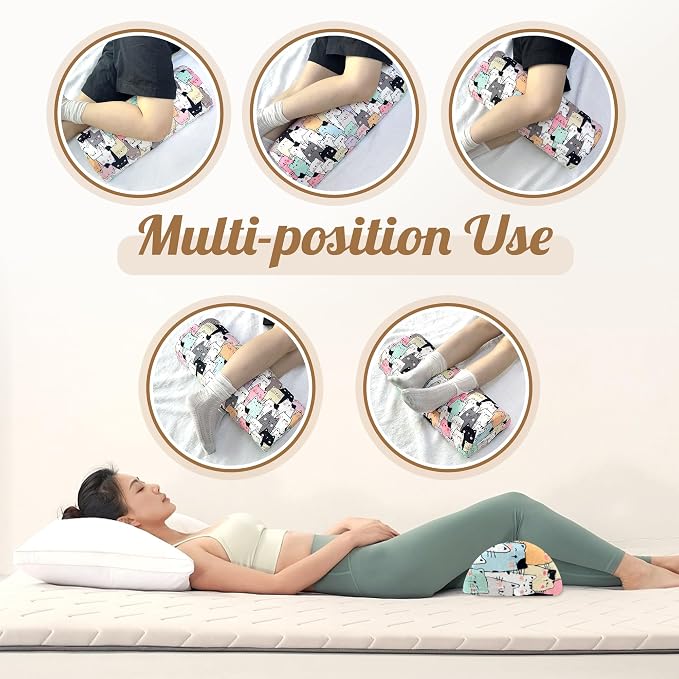 Knee Pillow for Back Sleeping – Half Moon Bolster Pillow for Under Knee While Sleeping Support, Leg & Back Pain Relief (21.5x9x5 Inches)