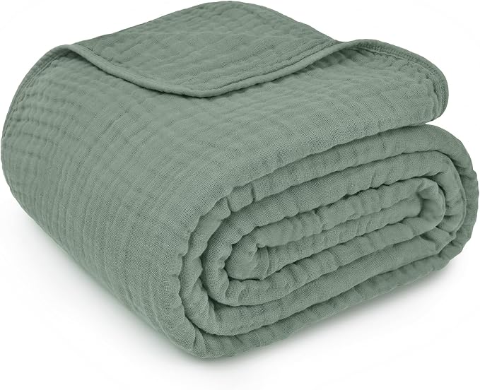 Comfy Cubs Adult Muslin Blanket 90x66” Twin Swaddle Blankets, Fern | 6 Layer Soft, Breathable & Lightweight Muslin Adult Blanket - Machine Washable & Designed in the US Bedding for All Seasons