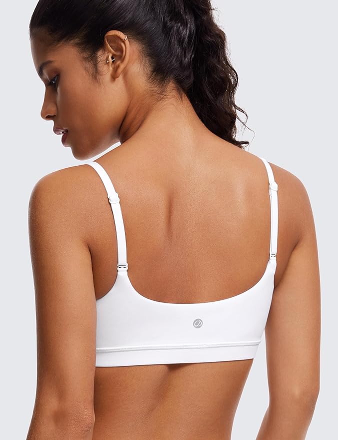 CRZ YOGA Butterluxe Adjustable Spaghetti Strap Sports Bras for Women - Scoop Neck Wireless Padded Yoga Workout Crop Top