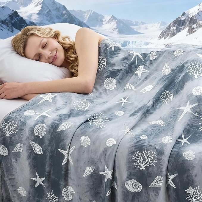 Cooling Blanket King Size (90"x108"), Double Sided Ice Cold Blanket for Hot Sleepers, Transfer Heat to Keep Cool, Soft Lightweight for Night Sweats, Bed & Couch, Ocean Design