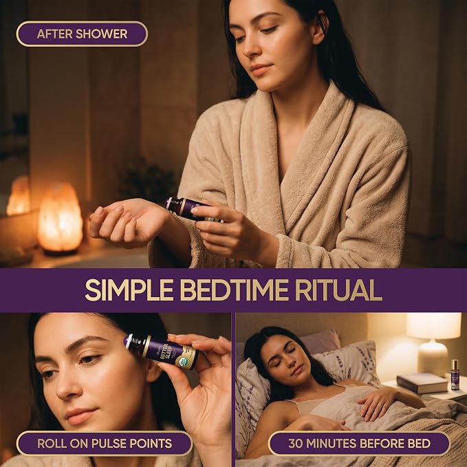 BodyJ4You Sleep Essential Oil Blend - Better Sleep Aid Calm Relaxation Pure | USDA Organic Jojoba MCT Lavender Roman Chamomile - Roller Ball Roll-On Night Routine Wrists Temples Neck - Amber Glass 10ml