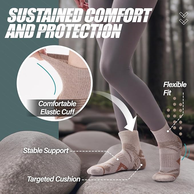 ANTSANG 6 Pairs Merino Wool Quarter Ankle Hiking Running Socks Compression Thermal Thick Cushion Socks for Women Men