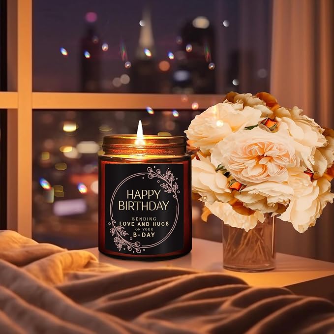 Birthday Gifts for Women Men - Sending Love Hugs Bday Candle for Her Him - 16th18th 21st 30th 40th 50th Happy Birthday Candle Gift for Sister Mom Wife Friends - Jasmine Relaxing Soy Spa Candle