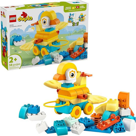 LEGO DUPLO Town 3 in 1 Animals on Wheels Building Toy - Learning Play Set for Toddler Boys & Girls, Ages 2+ - Animal Building Blocks for Sensory Skills Practice - Pretend Play Gift Idea - 10448