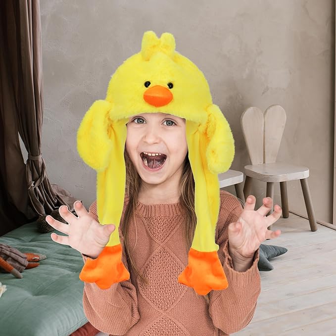 Animal Hat with Ears Moving Jumping Pop Up Beating Hat Plush Holiday Cosplay Dress Up Funny Gift for Kids