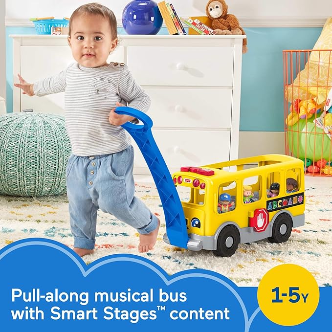 Fisher-Price Little People Toddler Learning Toy, Big Yellow School Bus Pull-Along Vehicle & 4 Figures for Kids Ages 1+ Years, Multilanguage Version