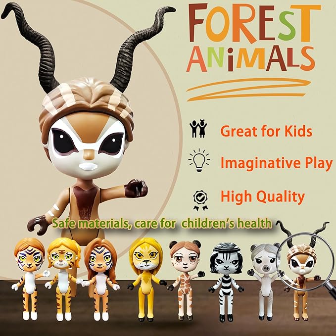 PLENTY MORE Forest Animal Theme Series Action Figure - 3.5 inches / 8cm Collectible Action Figure, Creative Forest Animal Toy, Educational & Fun Play for Ages 3+, Safe & Non-Toxic (Andy Forest)