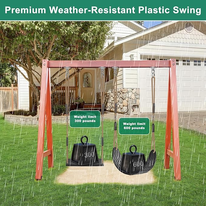 SELEWARE Heavy Duty Swing Seat Replacement for Kids, 2-Pack Outdoor Swing Set Accessories with Adjustable Ropes & Snap Hooks, Plastic Playground Swing for Backyard, Tree, Indoor Play (Black)