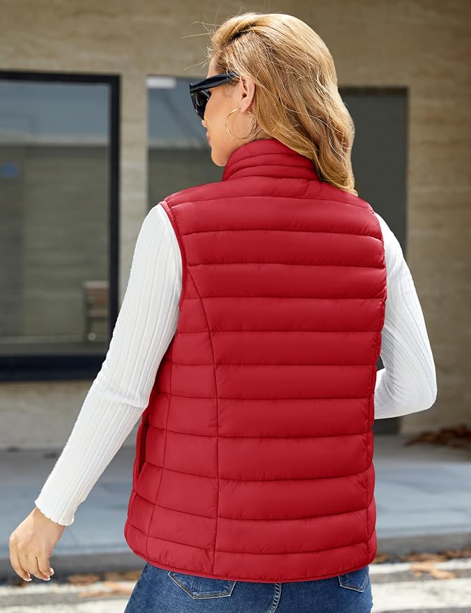 MAGCOMSEN Women's Puffer Vest Lightweight Stand Collar Zip 4 Pockets Puffy Vests Sleeveless Quilted Padded Outerwear
