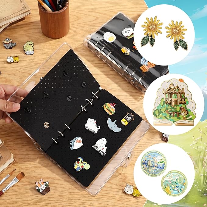 12 Pcs Mini Enamel Pin Display Book Gift Clear Collection Travel Trading Binder Holder Badge Book Storage Organizer up to 100 1-inch Enamel Pins for Travel Collectors