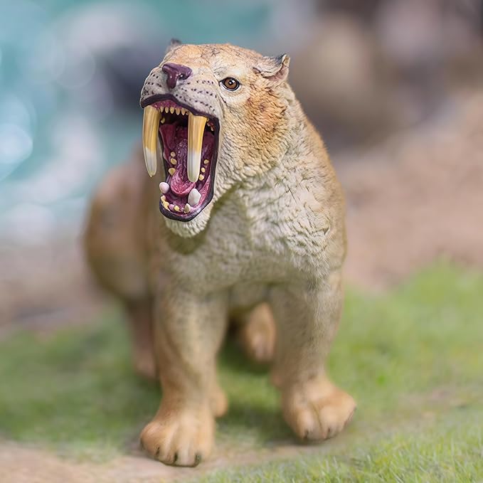 Gemini&Genius Smilodon Action Figure Toy, Saber-Toothed Tiger Wild Animal Model Toy, Beautiful and Accurate Sculptures of Tiger Animal Figure, Gift, Collection, Display & Play for Kids Collectors