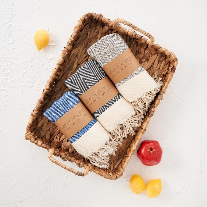 BAY LAUREL Turkish Hand Towel – Pack of 2 | Soft & Absorbent Decorative Towels for Bathroom, Hand, Face, Hair, Gym, Yoga, SPA, Kitchen & Tea | Boho Decor (Royal, Herringbone 15x26 Inches (Set of 2)