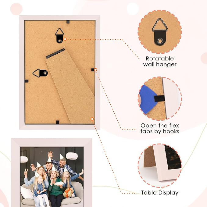 FIXSMITH 4x6 Picture Frame Set of 2, Pink Photo Frame 4x6 with HD Plexiglass, Brown Picture Frames Collage for Tabletop or Wall Display