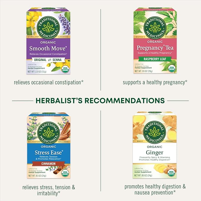 Traditional Medicinals Organic Raspberry Leaf Herbal Tea, Eases Menstrual Cramps & Supports Healthy Pregnancy, 16 Tea Bags (Pack of 2)