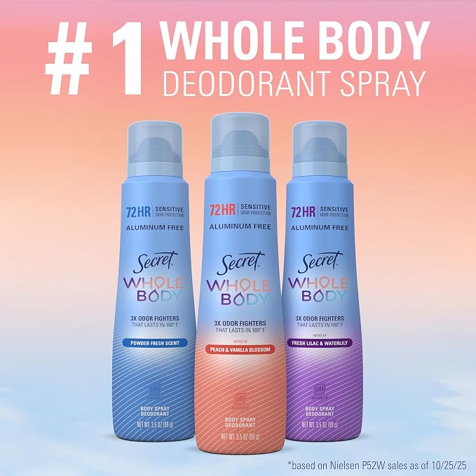 Secret Aluminum Free Whole Body Deodorant Spray for Women, 72hr Sensitive Freshness & Odor Defense, PH Balanced, Invisible Protection, Safe to Use Everywhere, Powder Fresh Scent, 3.5 oz
