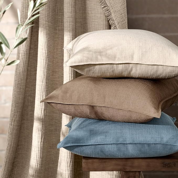 MIULEE Thick Textured Lumbar Throw Pillow Covers 20x12 Inch Natural Linen | Set of 2, Decorative Linen Pillow Cover, Flange Edge Design, Farmhouse Modern Boho Style, Bed Couch Living Room Decor