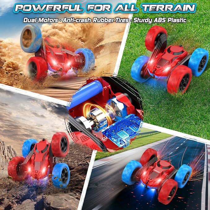 cosone Remote Control Car RC Cars for Kids Toys Rechargeable 360° Rotating 2.4Ghz RC Stunt Car for Kids Birthday Gift for 6 Years Old Boys Toys 6 7 8 9 10 Years Old Boy Gift Ideas (Blue&Red)