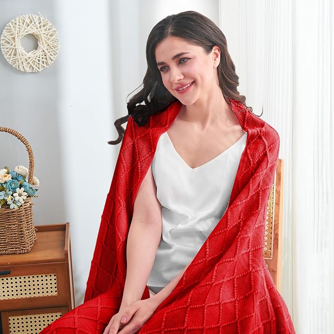 inhand Red Knitted Throw Blanket for Couch and Bed, 50"x60" | Gifts for Mom from Daughter Son, Soft Lightweight with Tassels, Farmhouse Warm Decorative Blanket for Women, Cozy Knit