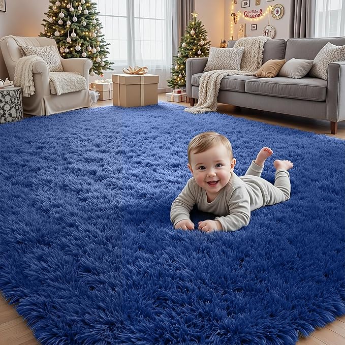 5x7 Area Rugs for Living Room Rug: Soft Fluffy Shag Blue Rugs for Bedroom, Non-Slip Large Fuzzy Plush Rug Indoor Floor Carpet for Nursery Kids Boys Girls Room, Dorms, Playroom, Modern Home Decor