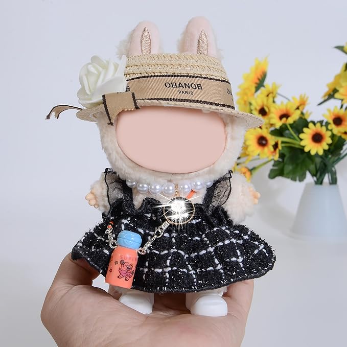 Chic Style 17cm Doll Clothes Accessories Set Include: 1 Dress, 1 Hat, 1 Necklace, 1 Water Bottle and 1 Shoes for Dress up Your Dolls (Doll Not Included), Black #1
