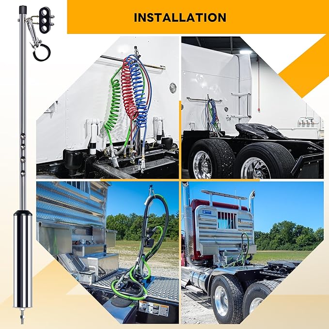 40” Swivel Pogo Stick for Semi Truck & Air Brake Line, Heavy Duty Stainless Steel with Clamp, 3 Hole Clamp, Lock Screw - 2Pcs