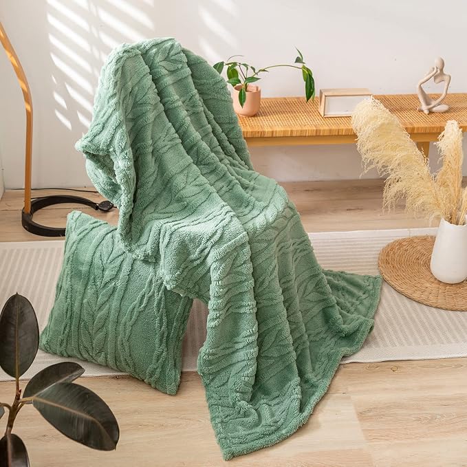 YUSOKI Sherpa Fleece Twin XL Size Blanket, Sage Green, 65"x90" | 3D Stylish Design,320GSM, Non-Shedding, Lightweight for All Season Use, stays fluffy after repeated washes, Perfect Gifts