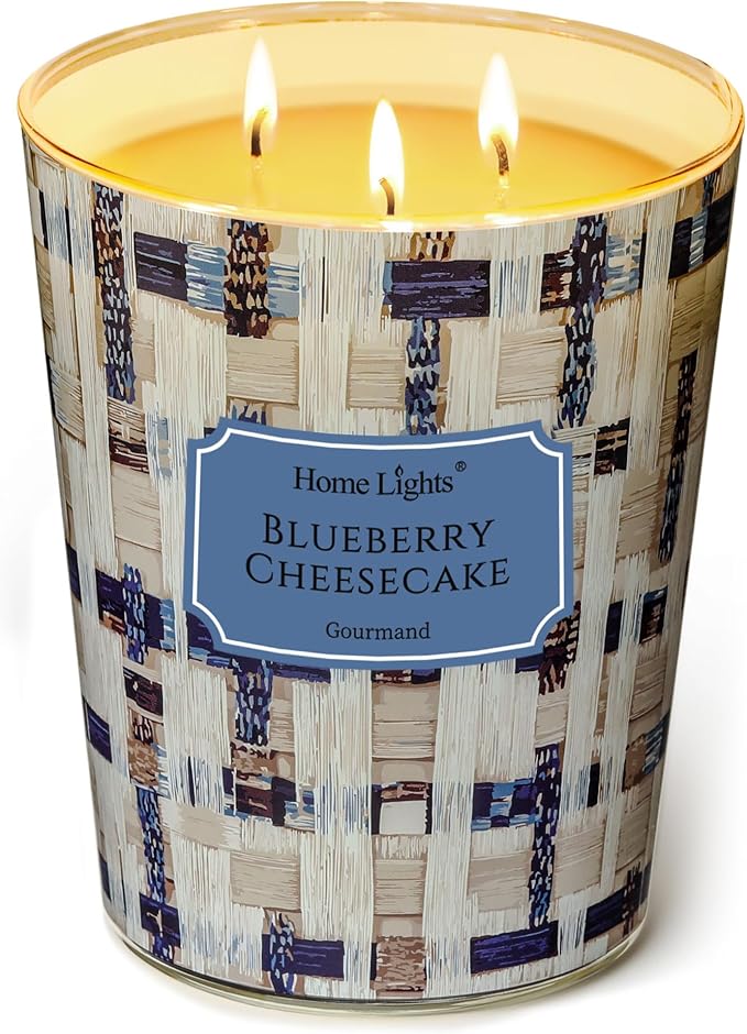 HomeLights Scented Candles for Women & Men, 34oz Candle Jars Aromatherapy 3-Wick Candle, Ideal for Rustic Modern Home Decor and Gifts, Blueberry Cheesecake