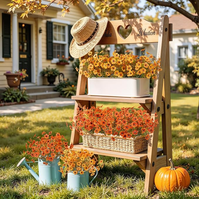 Alupssuc 96 Bundles Artificial Fall Flowers, UV Resistant Faux Mums Porch | Silk & Plastic, 13 Inch Tall, for Indoor Outdoor Planters Yard Patio Window Box, Autumn Outside Realistic Fake Decoration