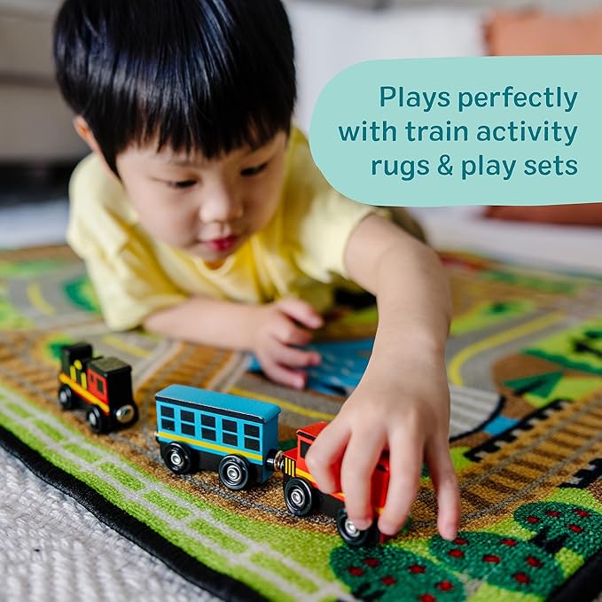 Melissa & Doug Wooden Train Cars, 8-Piece Magnetic Train Set with Toy Storage Tray, Steam Engine, Caboose, Coal & Passenger Cars, Montessori-Inspired Pretend Play Toys for Kids Ages 3+