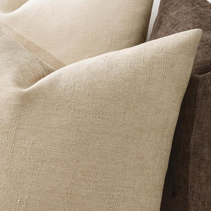 MIULEE Textured Chenille Throw Pillow Covers 20x20 Inch Beige | Pack of 2 Decorative Soft Throw Pillows, Solid Textured Cushion Covers, Modern Home Decor for Couch Sofa Bedroom Living Room