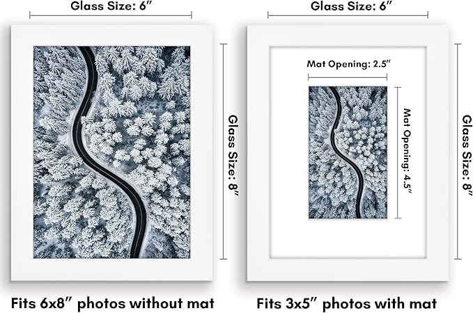Americanflat 6x8 Picture Frame - Matted to 3x5 - Engineered Wood - White | Shatter-resistant glass, wall or tabletop display with included easel, sawtooth hangers included, use with or without mat
