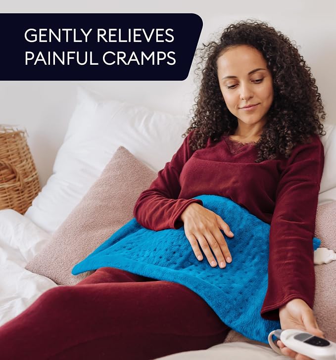 GENIANI XXL Heating Pad for Back Pain & Menstrual Pain Relief, Electric Throw Auto Shut Off, Machine Washable, Moist Heat Pad for Neck and Shoulder, Cramps Relief, Aqua Blue 18'‘×26’’