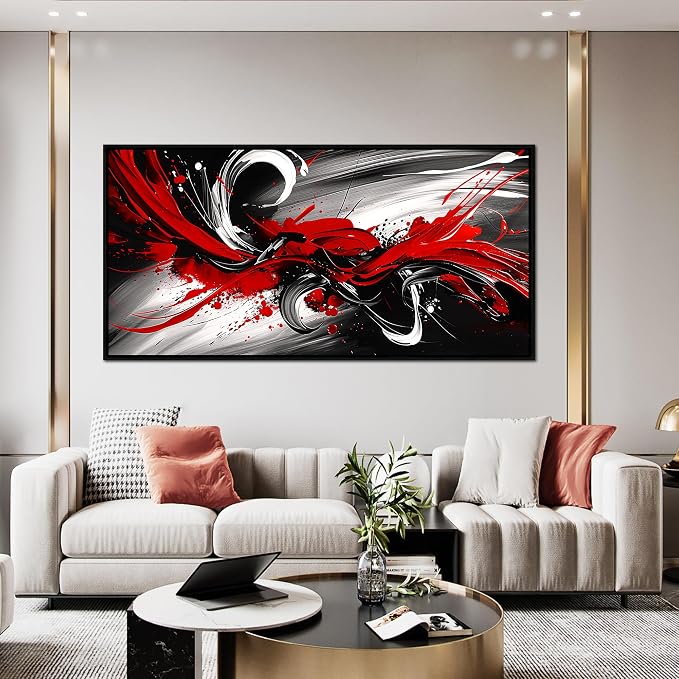 Black and White Red Large Canvas Wall Art for Living Room Black Framed Print Picture Painting Bedroom Office Wall Decor Modern Room Abstract Wall Decorations Artwork Size 30x60 Ready to Hang