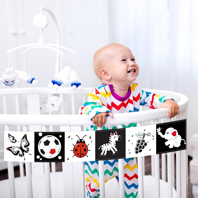 Black & White High Contrast Newborn Toys - Tummy Time & Brain Development - Soft Book, Montessori Sensory Toys (0-12 Months) Gift