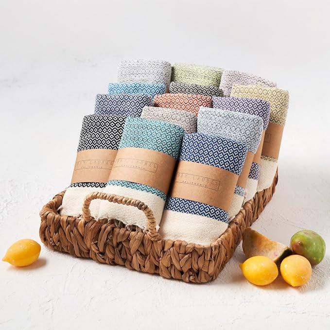 BAY LAUREL Turkish Hand Towel – Pack of 2 | Soft & Absorbent Decorative Towels for Bathroom, Hand, Face, Hair, Gym, Yoga, SPA, Kitchen & Tea | Boho Decor (Petrol, Diamond 15x26 Inches (Set of 2)