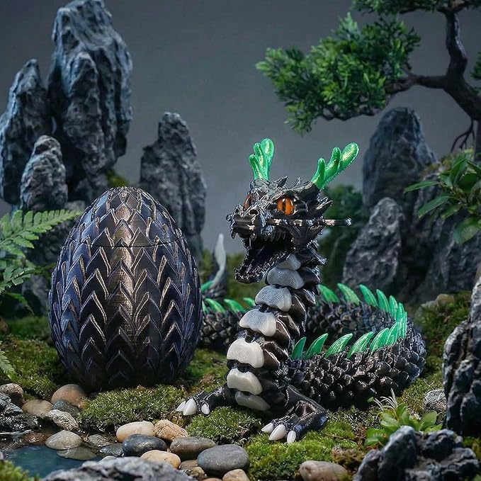 3D Printed Dragon Eggs, Glow in The Dark Fidget Toys for Kids & Adults, for Home Office Desk Decor (Black Dragon God, Pcs, 1)