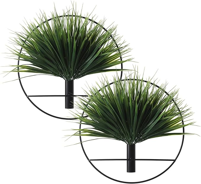 Pretty Jolly Boho Pampas Wall Decor Black Metal Wall-Mounted Art | Morden Artificial Greenery Display，2 Pack Eucalyptus Hanging Planter For Living Room, Bedroom, Bathroom, Dining room