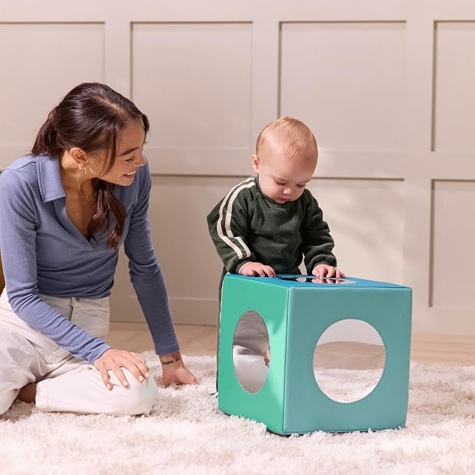 Back2School Express Peek ‘n’ See Sensory Activity Mirror Cube for Babies 6+ Months - Tummy Time Baby Mirror Toy, Infant Development Soft Foam Play Block, Montessori Baby Toys, Contemporary