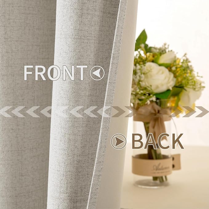MIULEE 100% Blackout Linen Curtains for Bedroom Thermal Insulated Cobblestone Grommet Room Darkening Curtains & Drapes for Living Room 52 x 96 Inch (2 Panels)