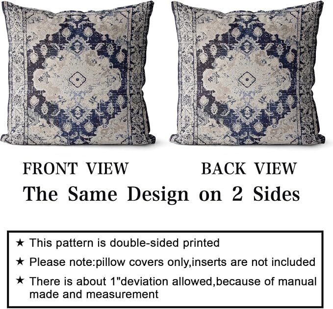 Snycler Boho Throw Pillow Covers 26x26 inch Set of 2 Boho Rug Carpet Double Sided Pattern Cotton Soft Pillow Case Cushion Cover Pillowcase for Couch Sofa Bed Decorative (Navy Blue)