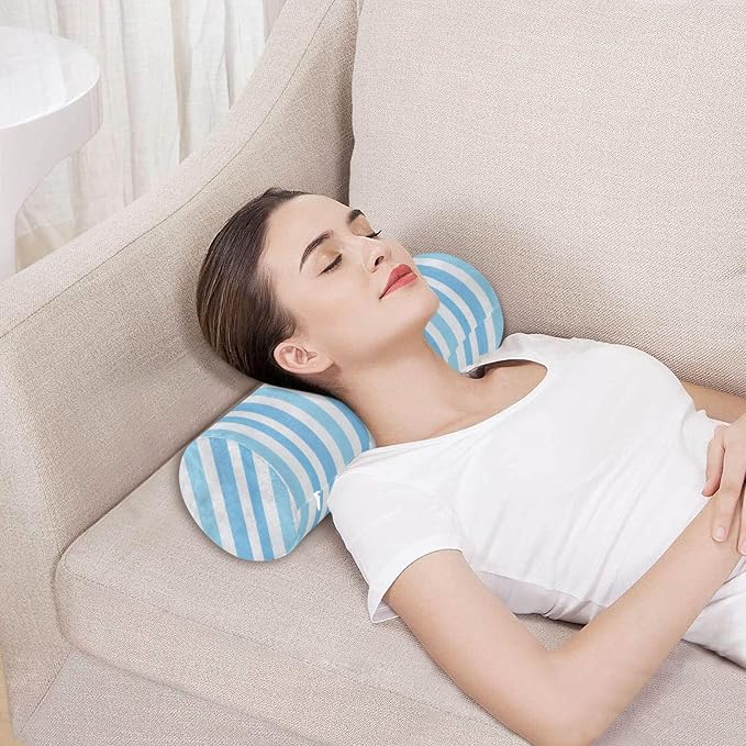 Bolster Pillow and Cover Bed Neck Roll Pillow Round Pillows for Neck Cylinder Pillow Decorative Memory Foam Back Support Light Blue Stripe