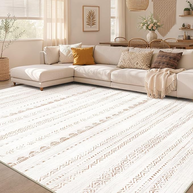 Nakagishi Boho 5x7 Area Rug Living Room Rugs Machine Washable Beige/Brown | Soft, Pet & Kid Friendly, Carpet for Living Room/Bedroom/Office/Kitchen/Nursery, Daily Home Decor Stain Resistant Moroccan