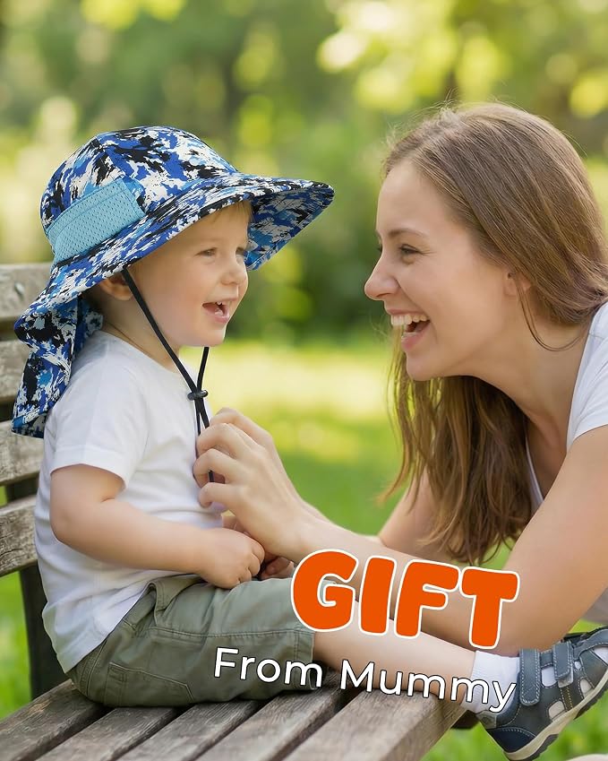 Toddler Baby Sun Hat Kids Summer Beach Essentials Adjustable Beach Hats with Bucket Wide Brim for Boys Girls Age 0-14 Years