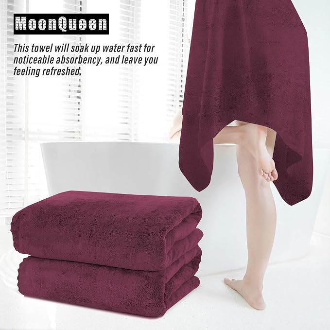 MOONQUEEN 2 Pack Premium Bath Towel Set - Quick Drying - Microfiber Coral Velvet Highly Absorbent Towels - Multipurpose Use as Bath Fitness, Bathroom, Shower, Sports, Yoga Towel (Burgundy)